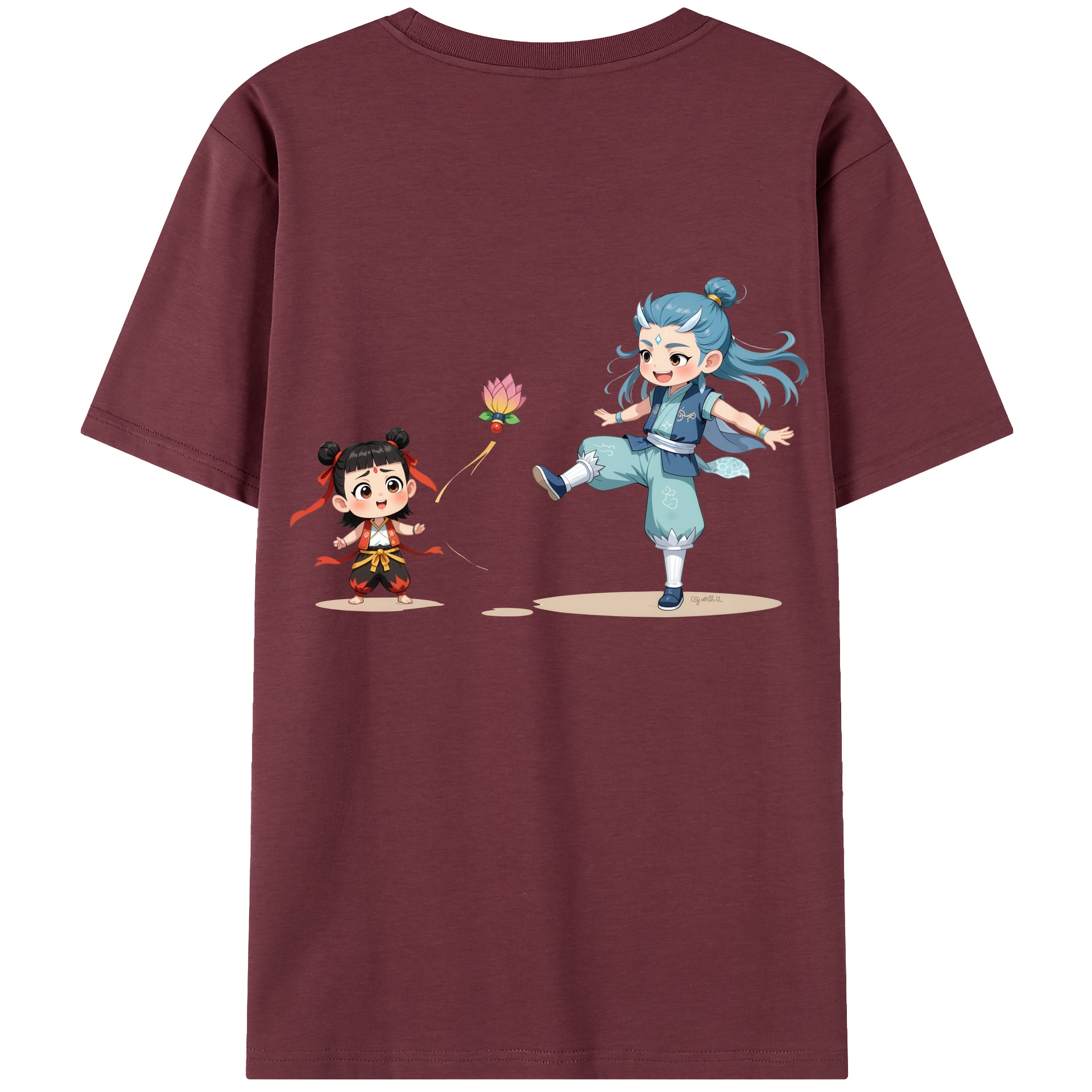 （画像用） Ne Zha 2 ナタ 魔童の大暴れ 綿100％半袖Tシャツ（背面プリント）